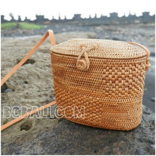 ladies handbag made from ata grass straw leather long bali indonesia